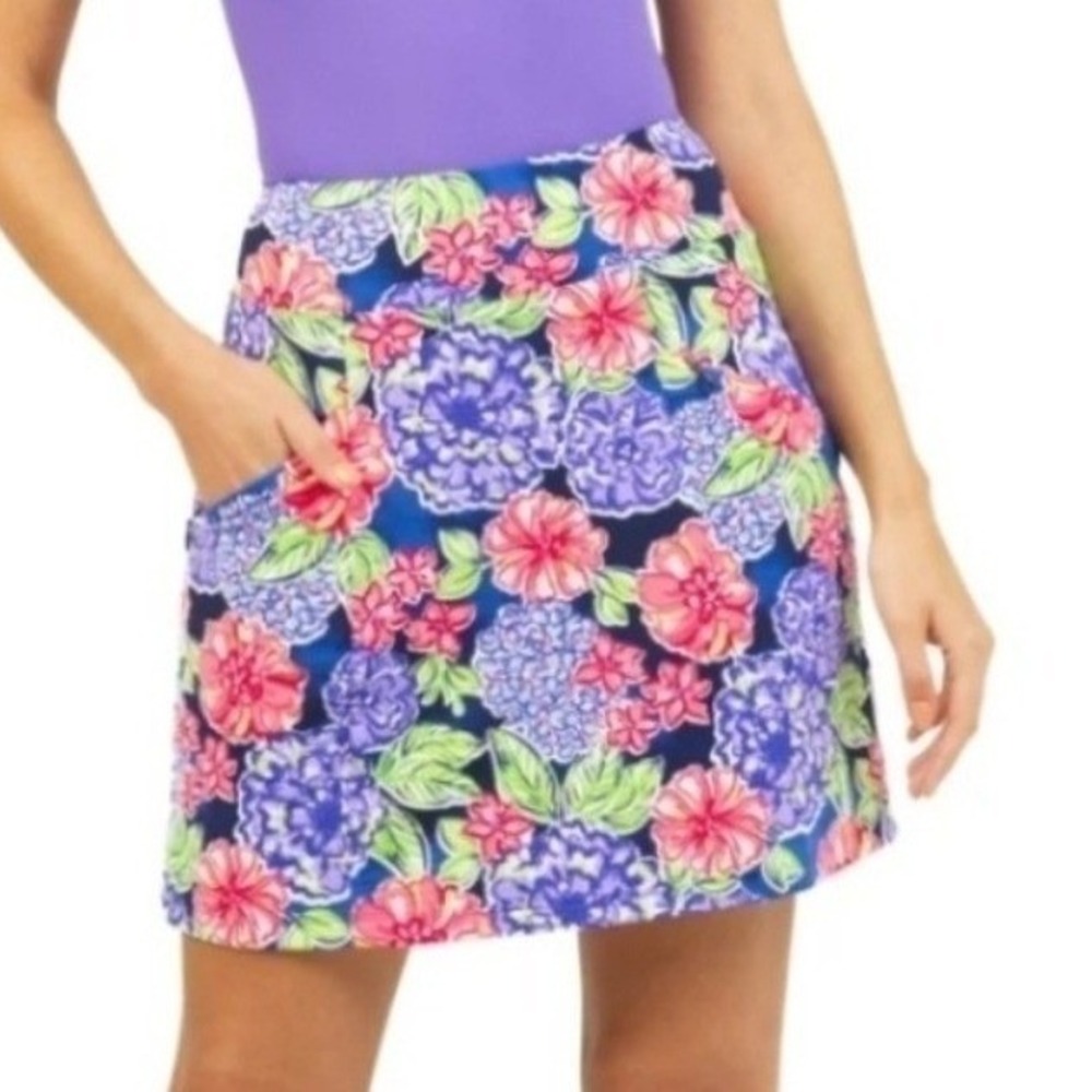 IBKUL Women's Large Hydrangea Floral Skort Purple Pink Golf Tennis Pickleball